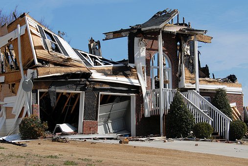 Photograph of house destroyed by fire taken by fire restoration services
